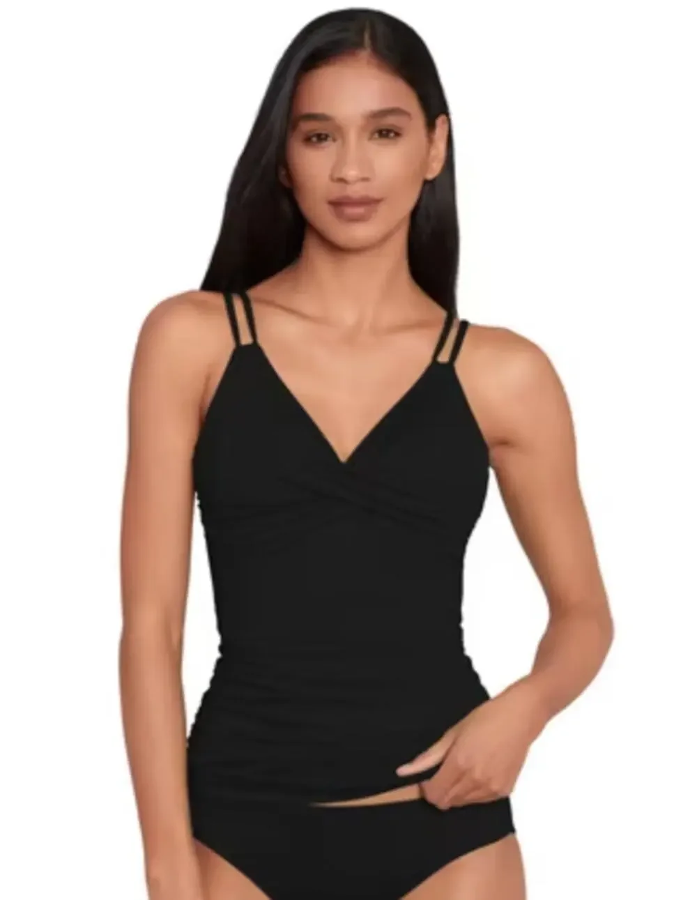 LAUREN RALPH LAUREN Double Strap Twist Tankini Top Size 4 Black Underwire NWT